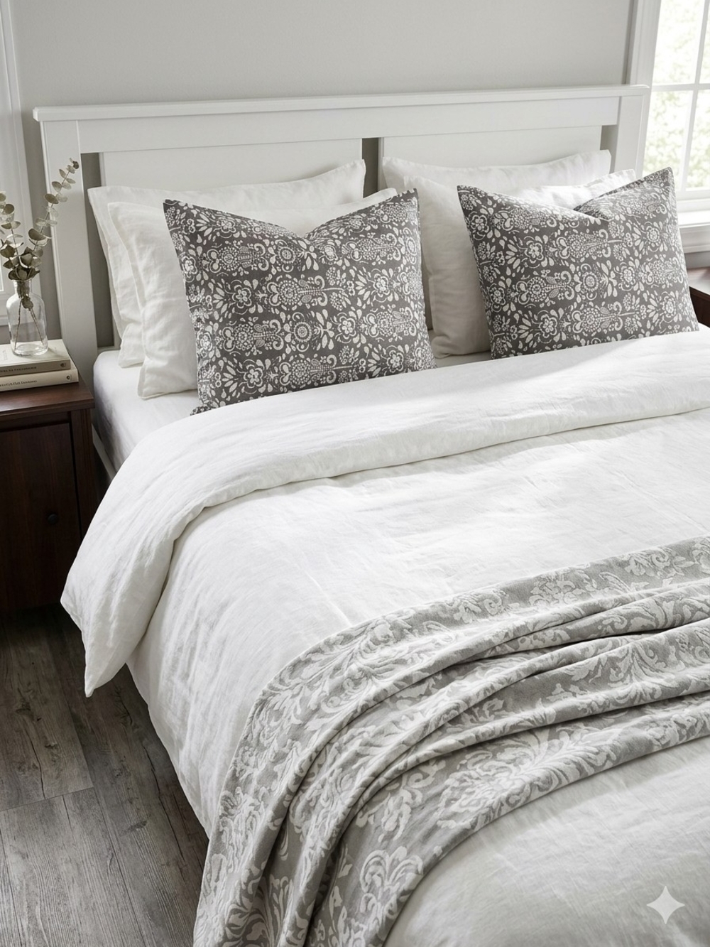 Set Of 2 Ikea Akerkulla Euro Square Pillow Shams White Gray Paisley (26"x 26")